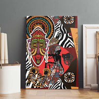 Framed canvas wall art featuring tribal woman face, black zebras, and red accents