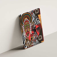 Canvas wall art with tribal African woman portrait, zebra stripes, and red-black figures