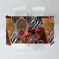 African-pattern tablecloth, multicolor with zebra stripes and face motif