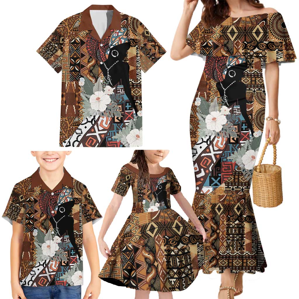 Beautiful Black Woman Family Matching Mermaid Dress and Hawaiian Shirt African Tribal Pattern LT9 - Wonder Print Shop