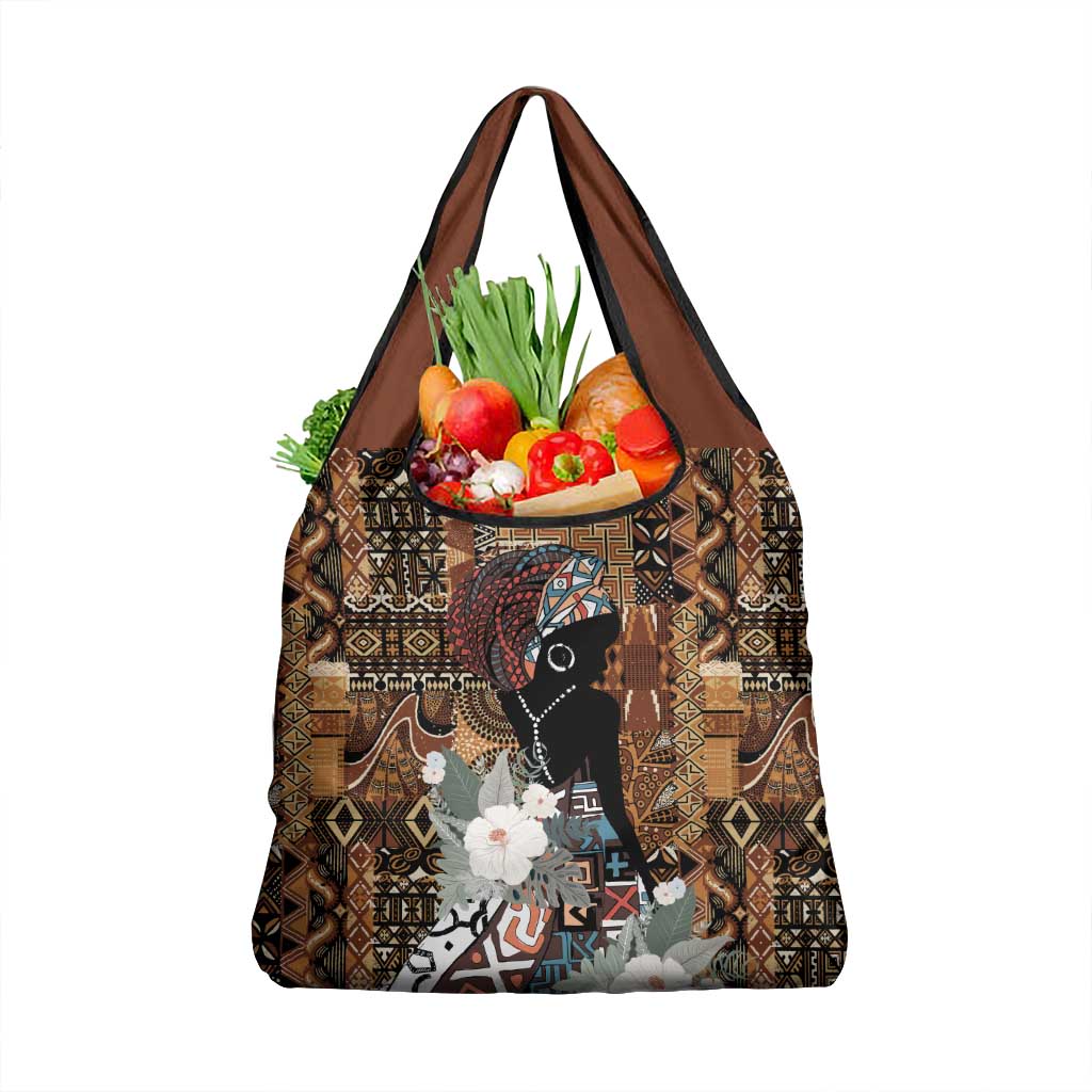 Beautiful Black Woman Grocery Bag African Tribal Pattern