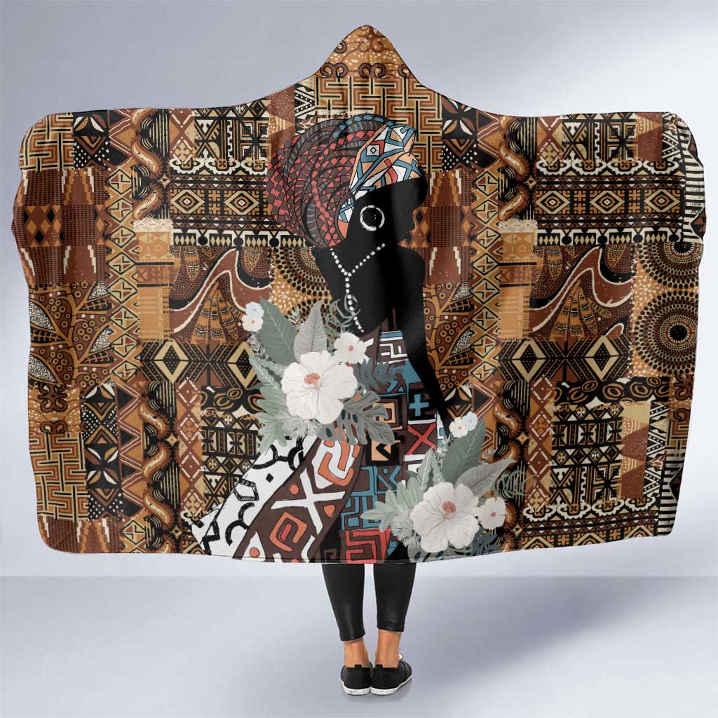 Beautiful Black Woman Hooded Blanket African Tribal Pattern