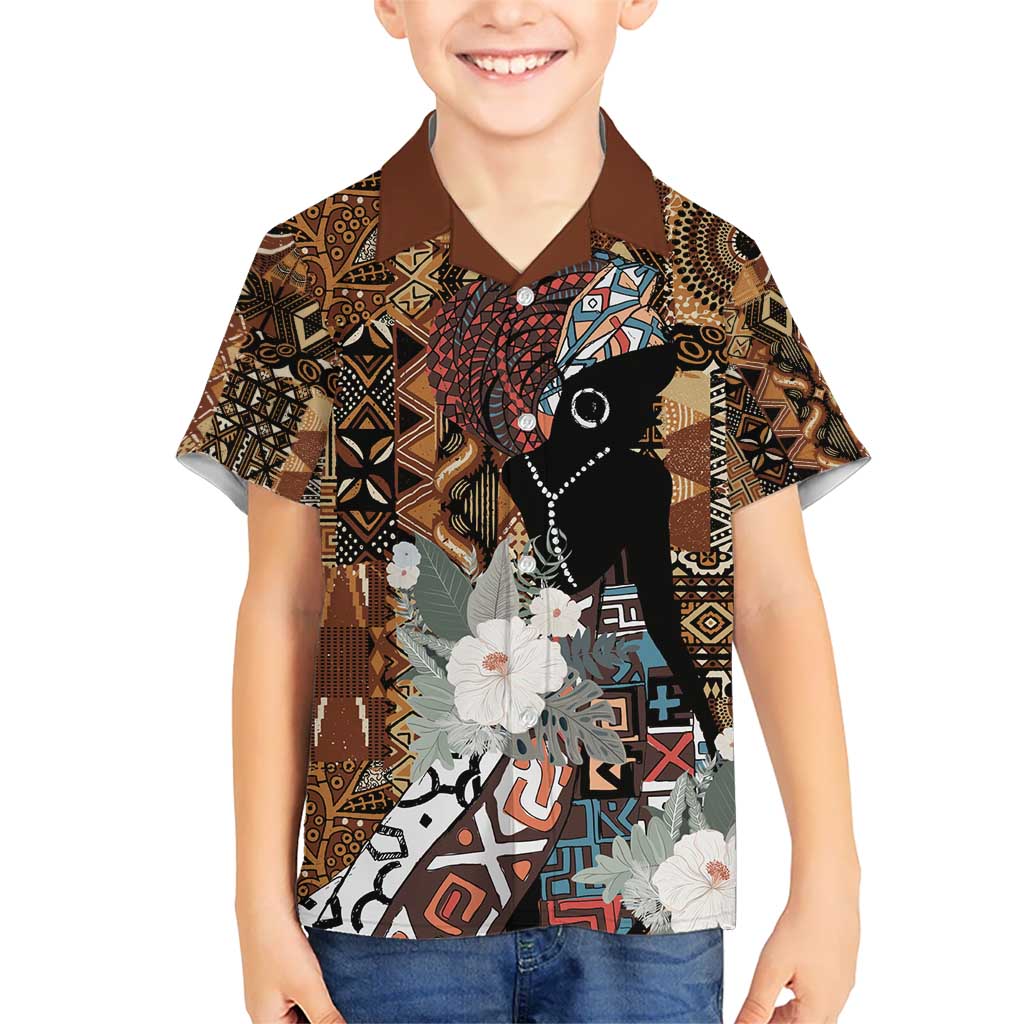 Beautiful Black Woman Kid Hawaiian Shirt African Tribal Pattern - Wonder Print Shop