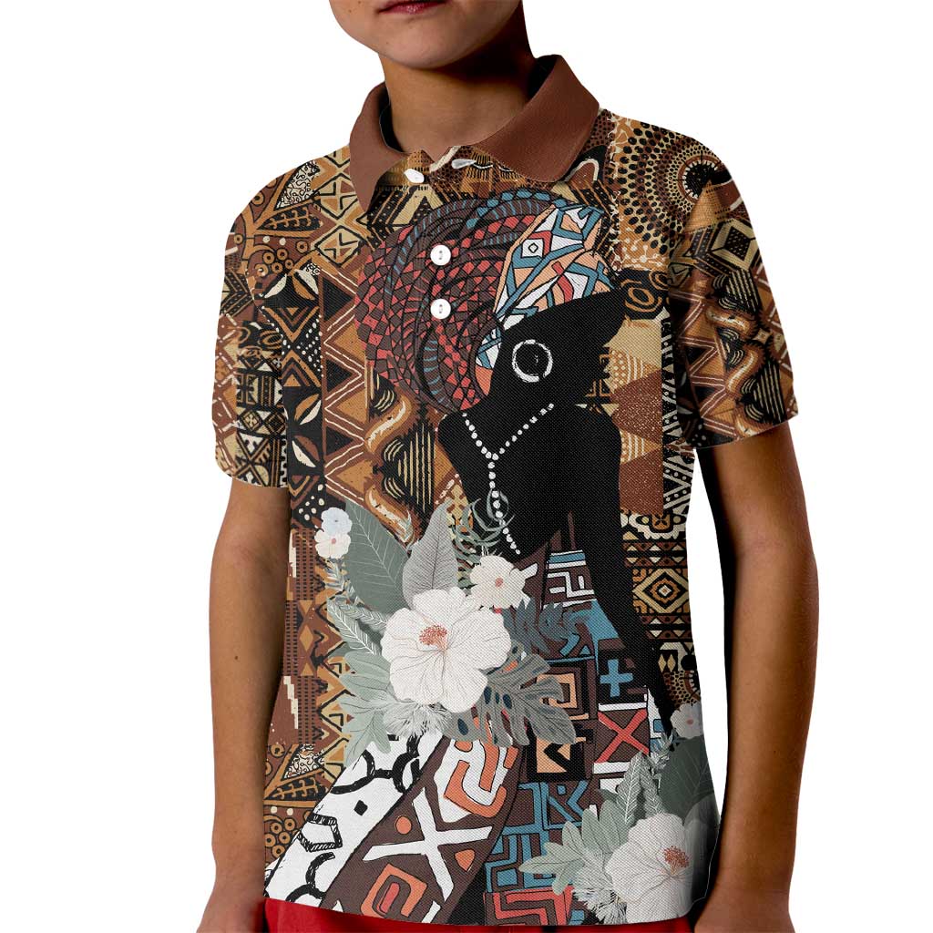 Beautiful Black Woman Kid Polo Shirt African Tribal Pattern - Wonder Print Shop