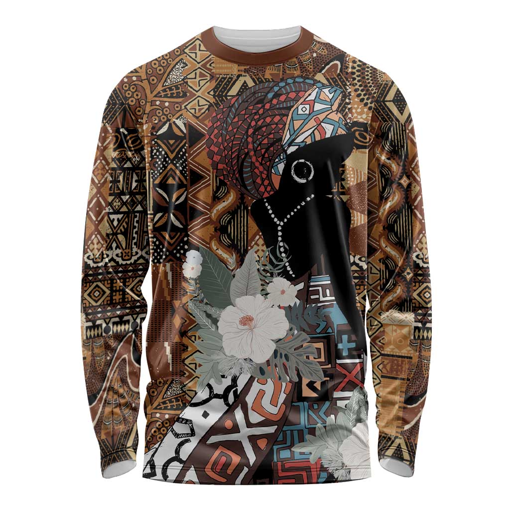 Beautiful Black Woman Long Sleeve Shirt African Tribal Pattern - Wonder Print Shop