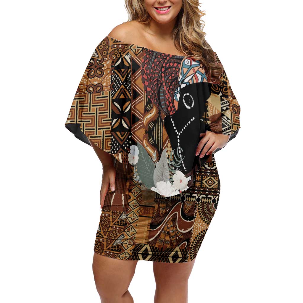 Beautiful Black Woman Off Shoulder Short Dress African Tribal Pattern - Wonder Print Shop