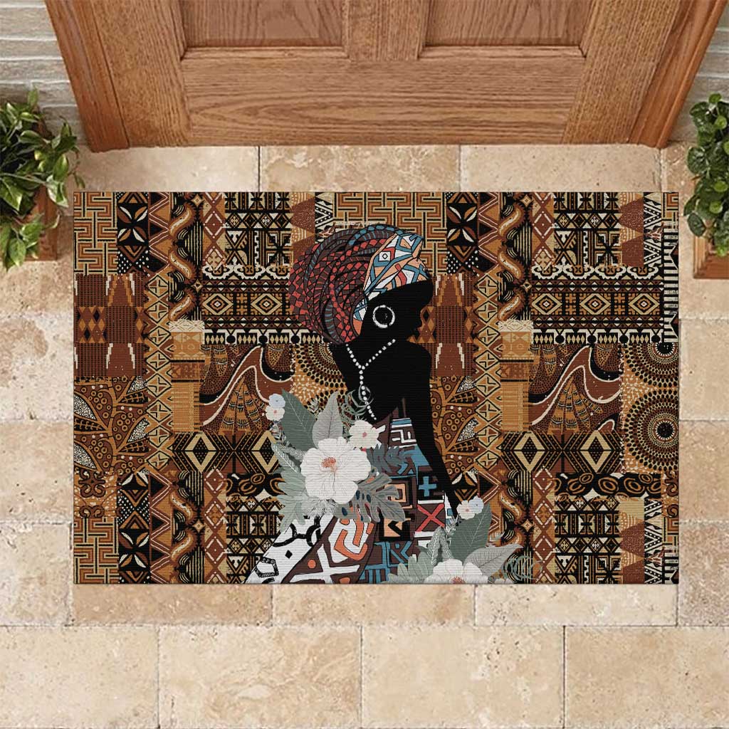 Beautiful Black Woman Rubber Doormat African Tribal Pattern - Wonder Print Shop