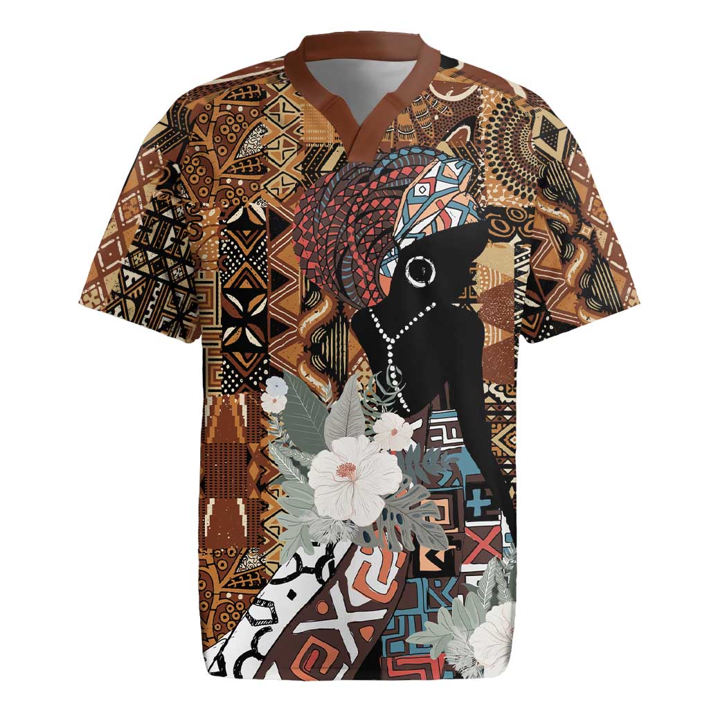 Beautiful Black Woman Rugby Jersey African Tribal Pattern - Wonder Print Shop