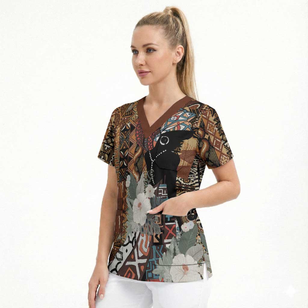 Beautiful Black Woman Scrub Top African Tribal Pattern