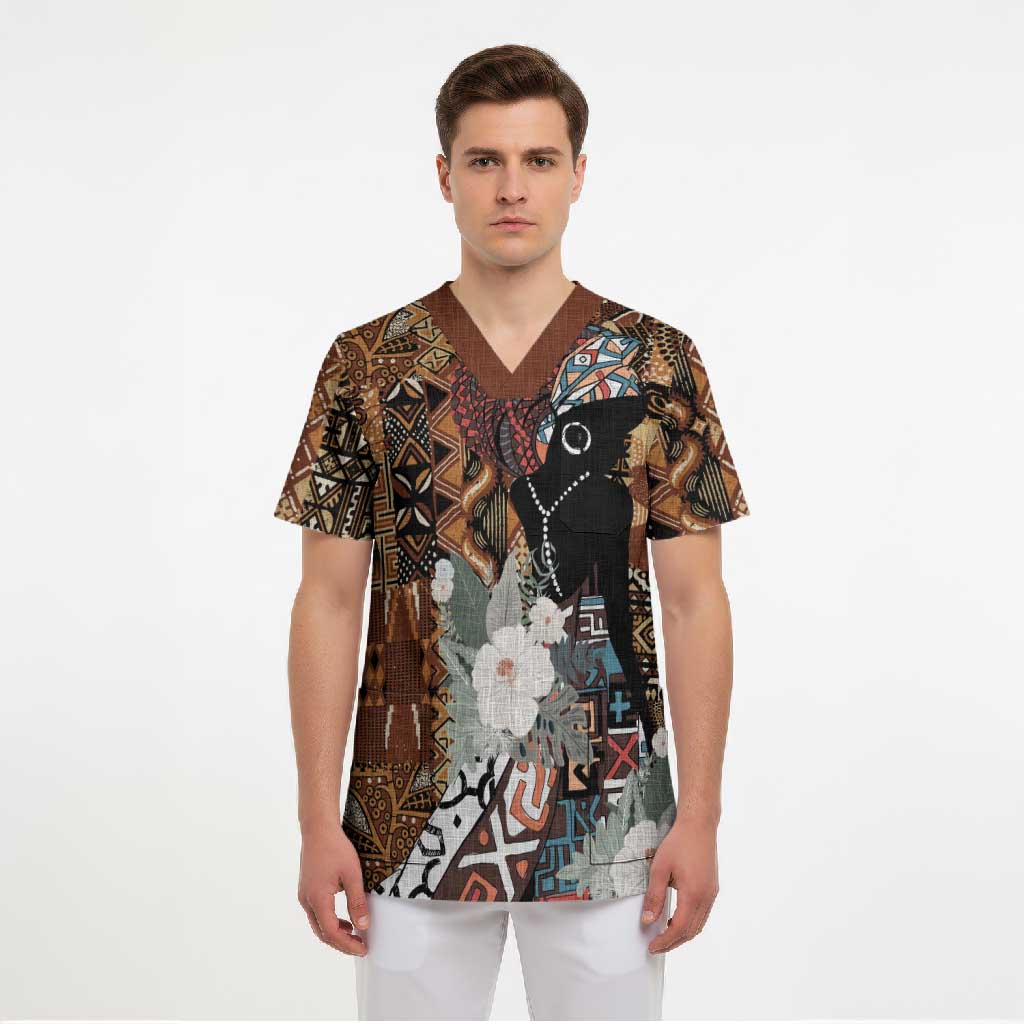 Beautiful Black Woman Scrub Top African Tribal Pattern