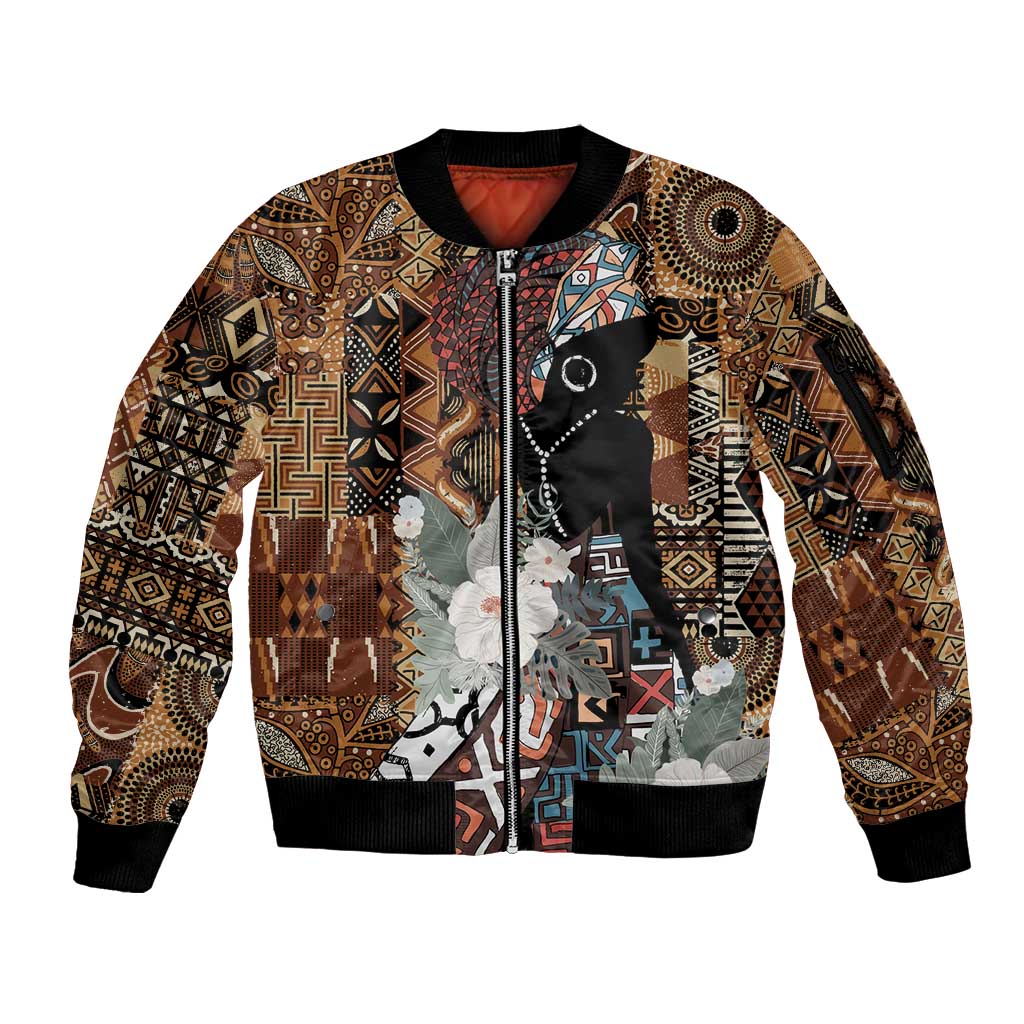 Beautiful Black Woman Sleeve Zip Bomber Jacket African Tribal Pattern - Wonder Print Shop