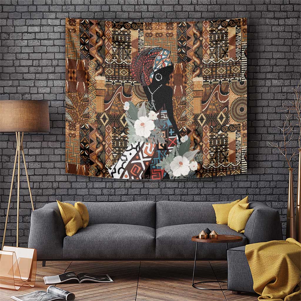 Beautiful Black Woman Tapestry African Tribal Pattern