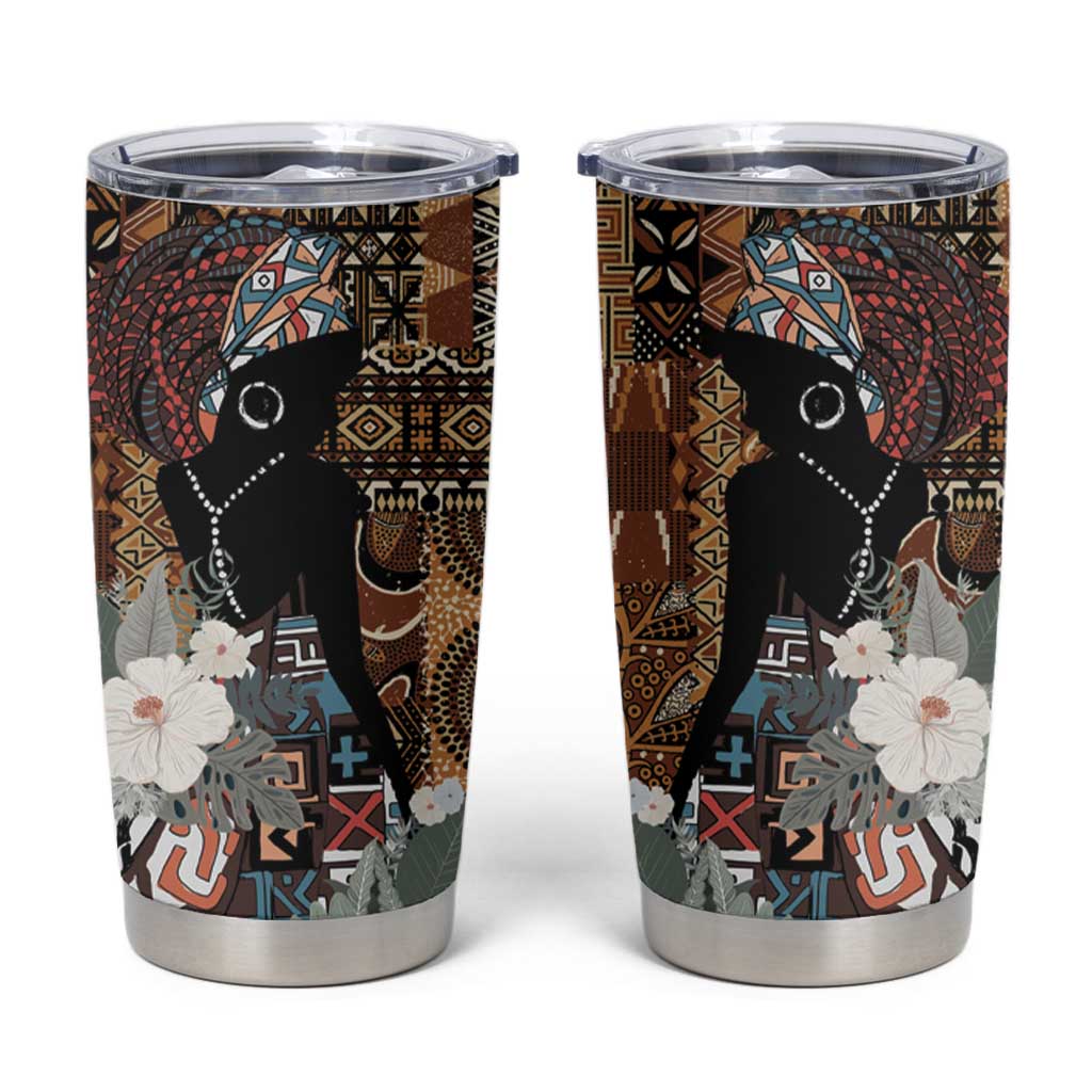 Beautiful Black Woman Tumbler Cup African Tribal Pattern - Wonder Print Shop