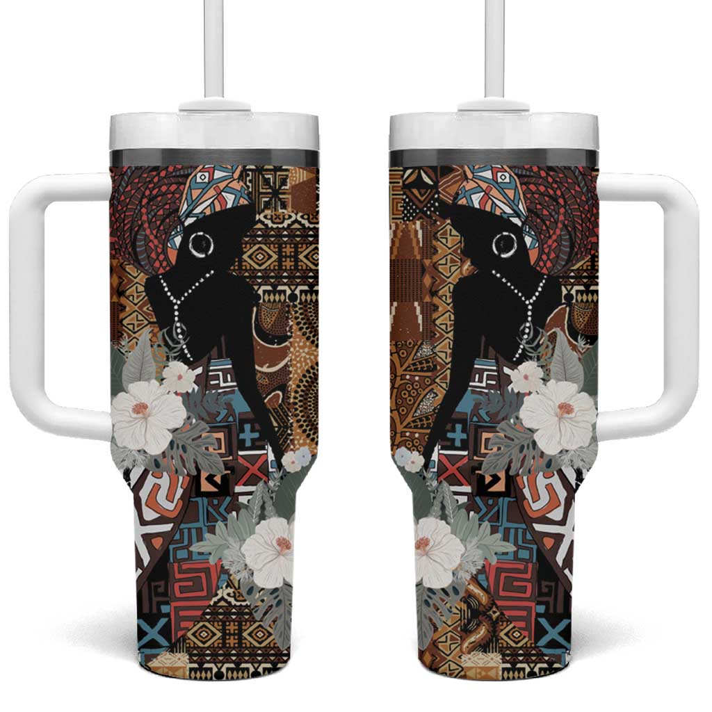 Beautiful Black Woman Tumbler With Handle African Tribal Pattern - Wonder Print Shop