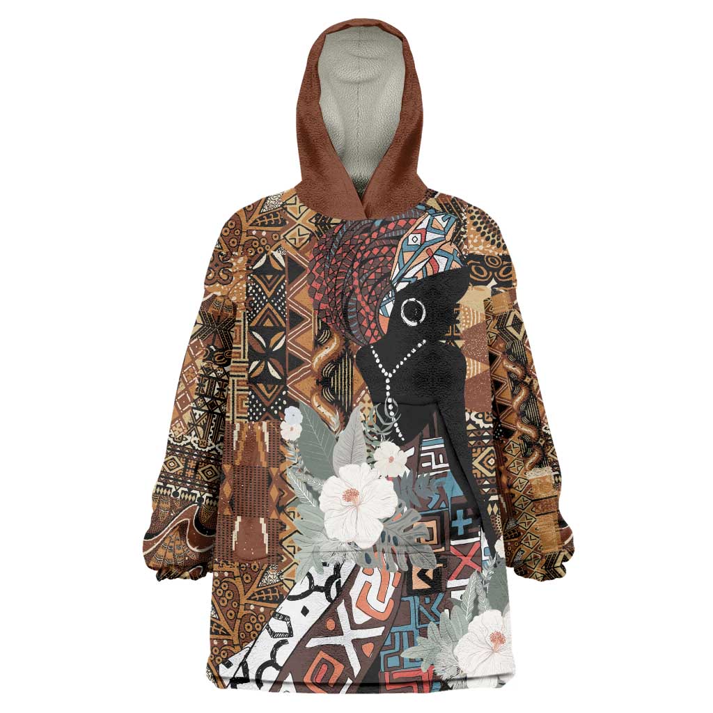 Beautiful Black Woman Wearable Blanket Hoodie African Tribal Pattern