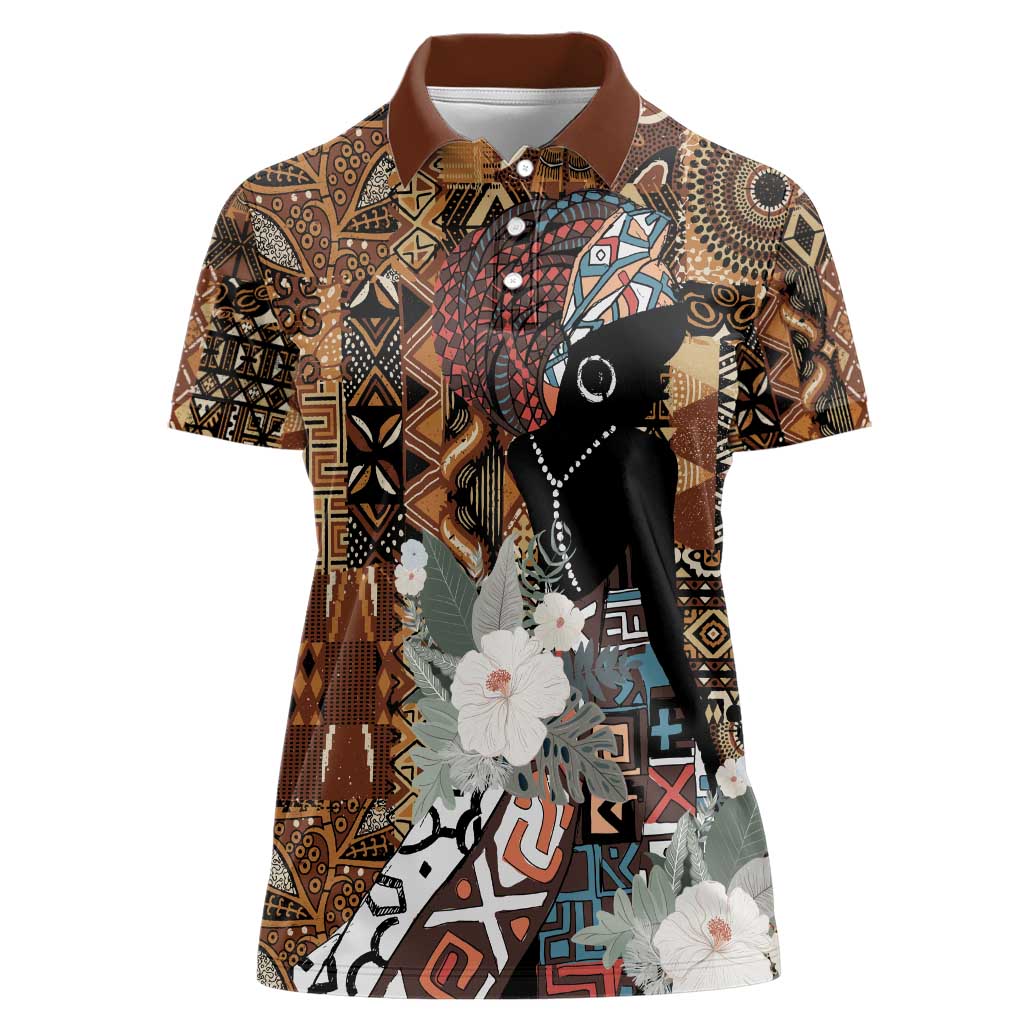 Beautiful Black Woman Women Polo Shirt African Tribal Pattern - Wonder Print Shop