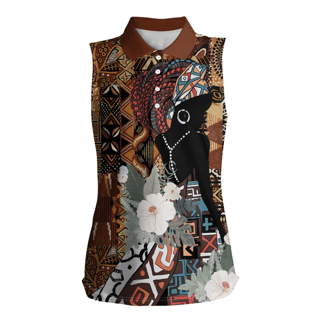 Beautiful Black Woman Women Sleeveless Polo Shirt African Tribal Pattern - Wonder Print Shop