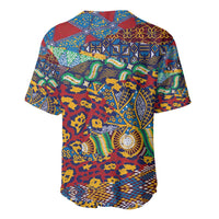 Men's red baseball jersey with bold animal skin print and geometric pattern, short sleeves