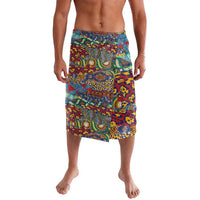 Men's wrap sarong with colorful animal-skin style print in red, blue, and green
