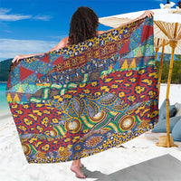 Animal-skin patterned sarong with multicolor geometric motifs, wide draped wrap
