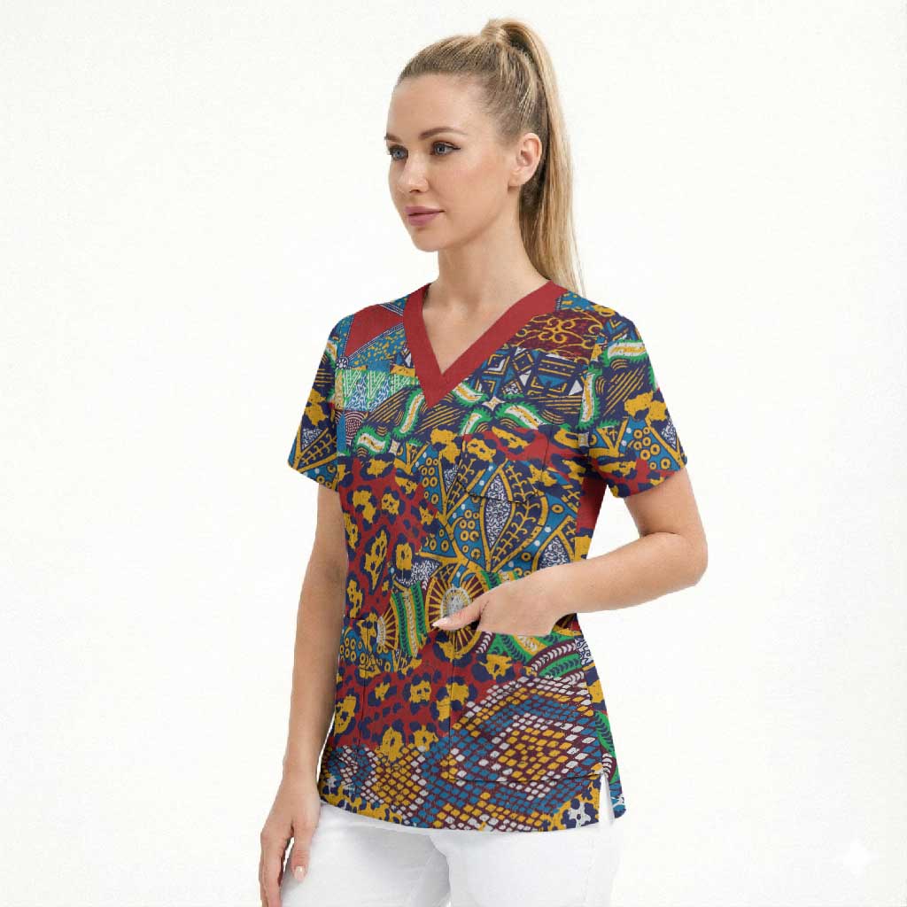 Traditional African Animal Skins Pattern Scrub Top