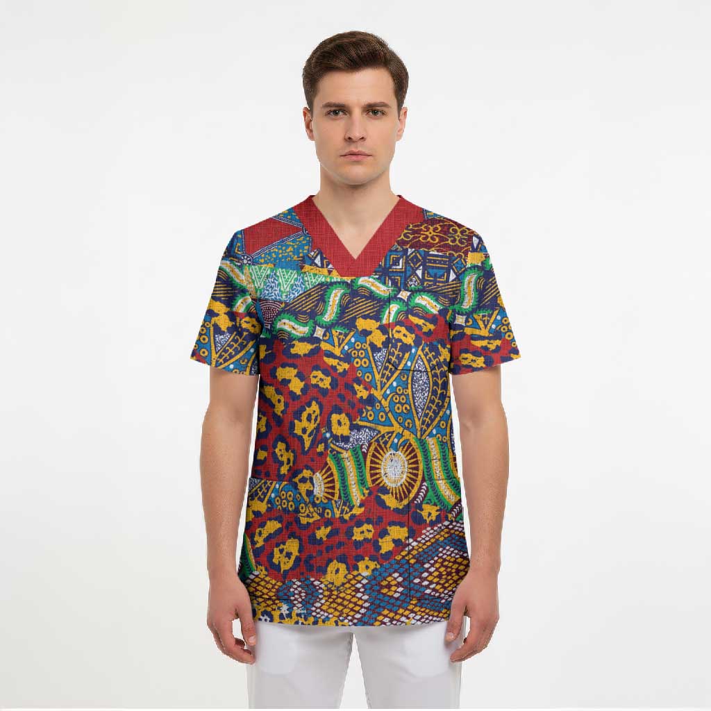 Traditional African Animal Skins Pattern Scrub Top
