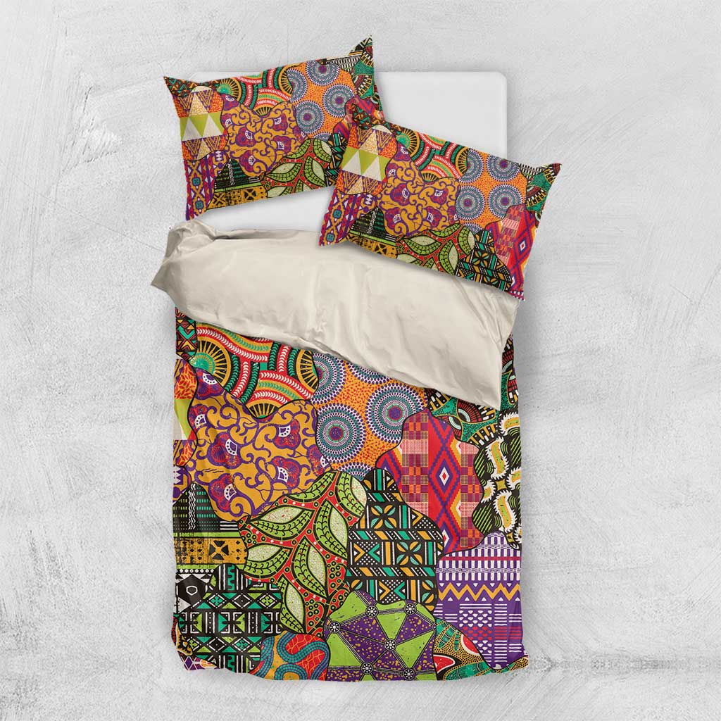 African pattern duvet cover and two pillowcases set in bright multicolor