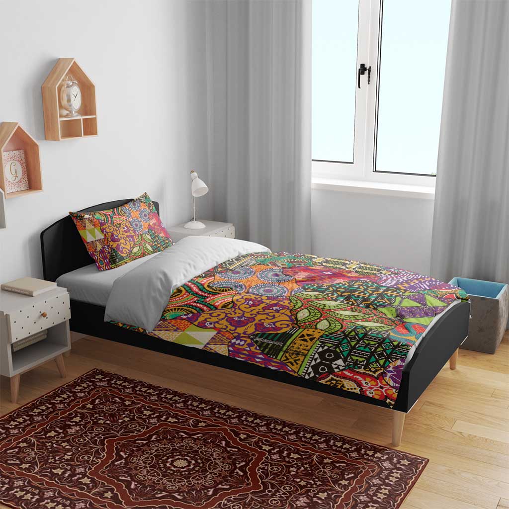 Colorful African motif duvet cover set with two matching pillowcases