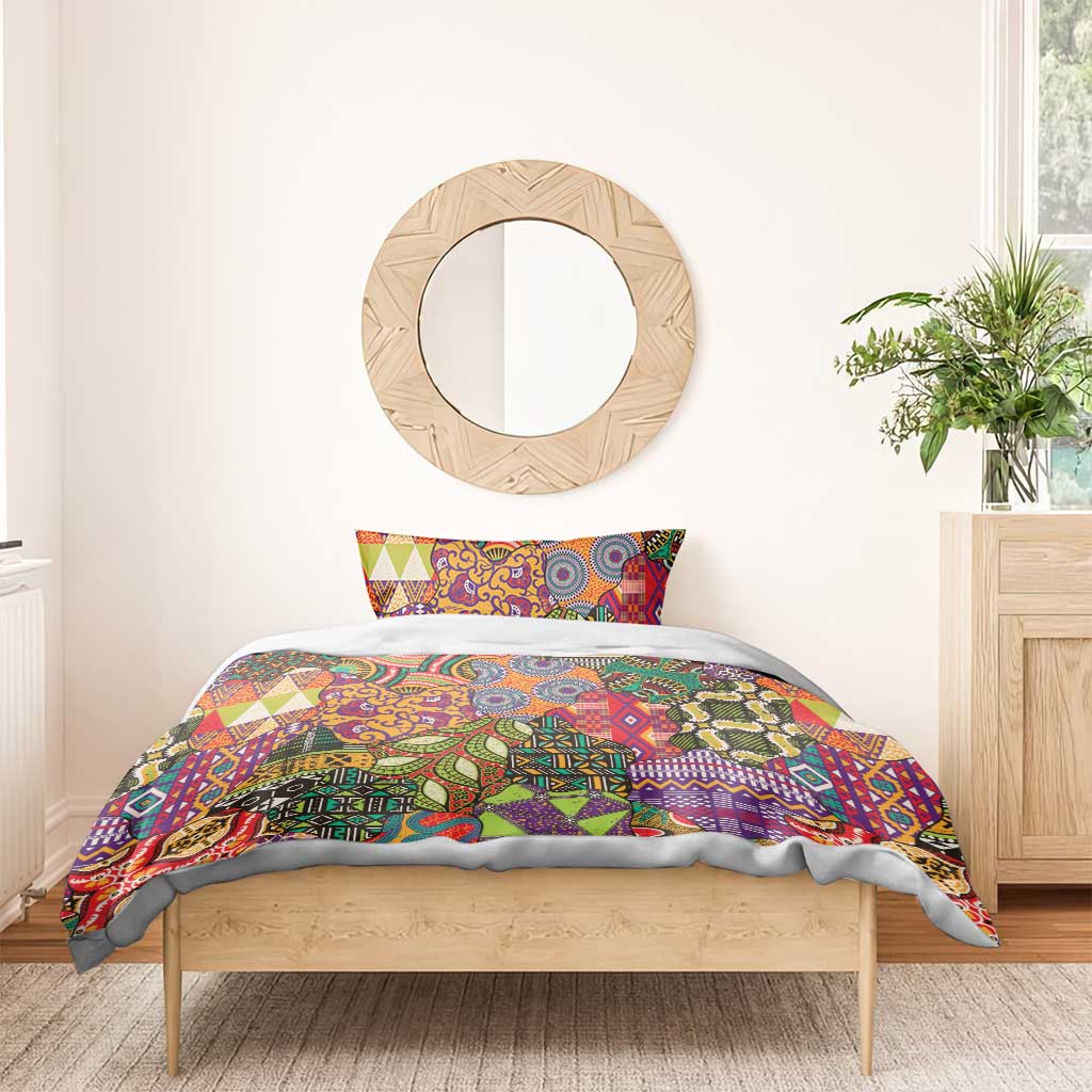 Multicolor African print bedding set with fitted duvet cover and two pillow shams