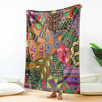 Traditional ethnic African motifs blanket, bold multicolor geometric and curving pattern