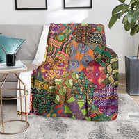 Traditional ethnic African motifs blanket spread out, bright multicolor decorative pattern