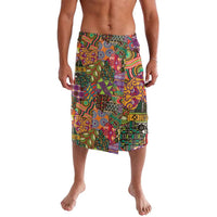 Multicolor African motif wrap lavalava skirt with vibrant geometric pattern, front view
