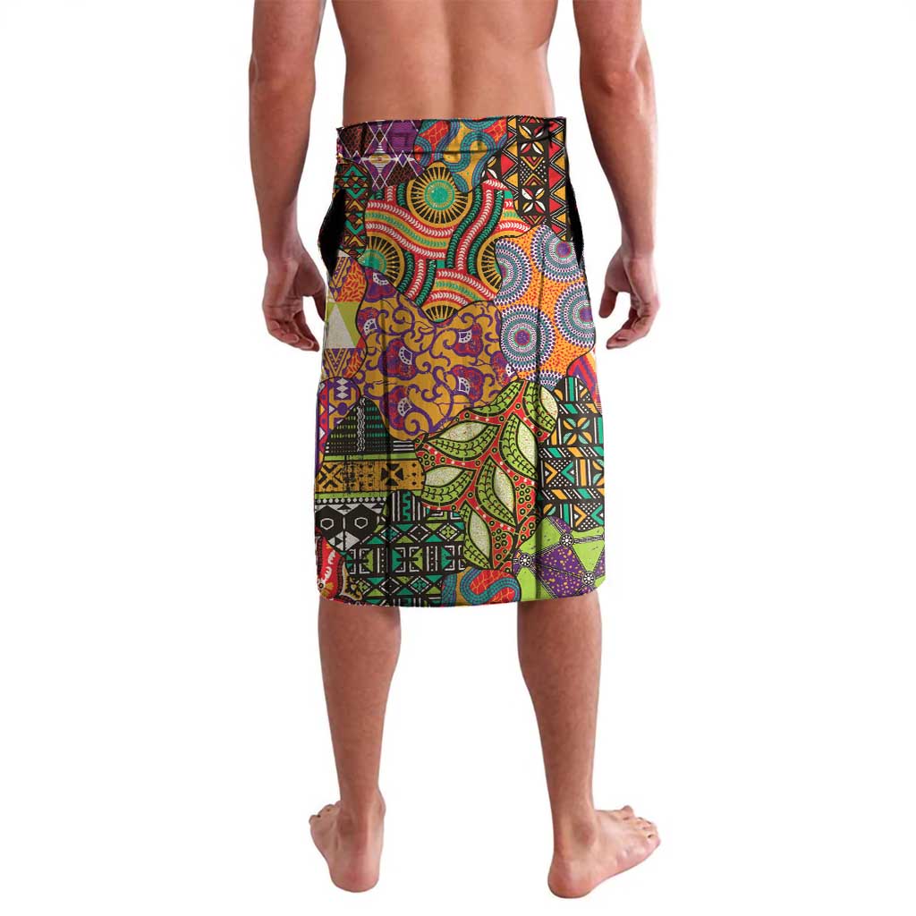 Multicolor African motif wrap lavalava skirt with bold geometric print, back view