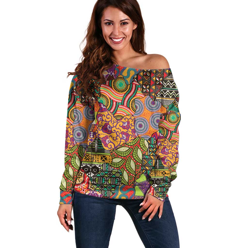 Traditional Ethnic African Vintage Motifs Off Shoulder Sweater