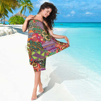 African motif sarong with multicolor geometric print and diamond motifs, shoulder drape