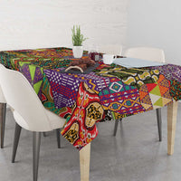 Multicolor ethnic motif tablecloth with colorful shapes and decorative pattern print
