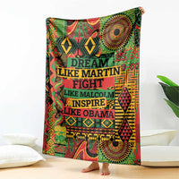 Multicolor throw blanket with text design and bold geometric pattern