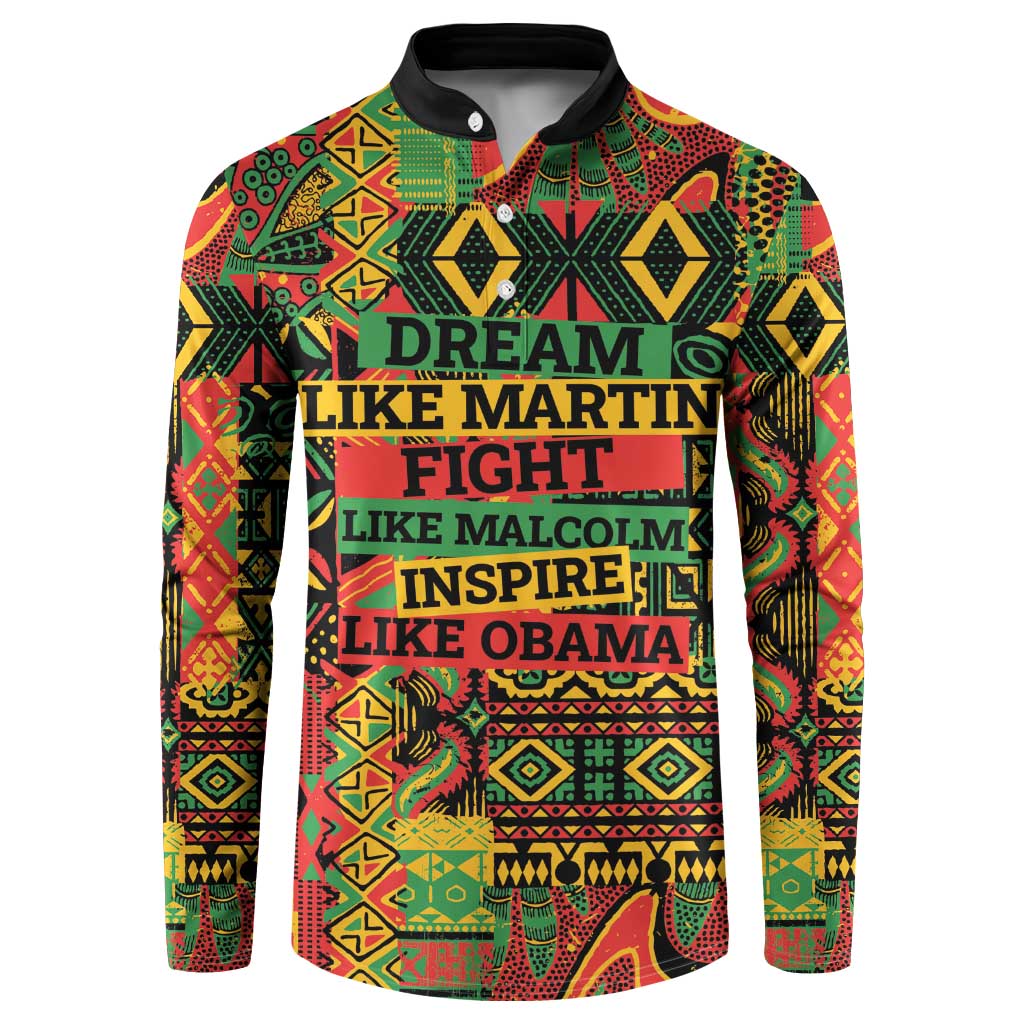 Button-front sweatshirt with colorful African print and 'DREAM' graphic text