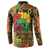 Button-front sweatshirt with colorful African print and 'BLACK HISTORY' back graphic
