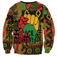 Multicolor sweatshirt with raised fist and BLACK HISTORY text