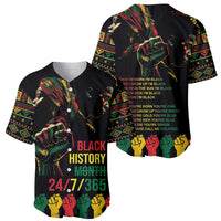 Black baseball jersey pair: front 'Black History Month' and back quote graphic
