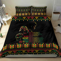 Black bedding set on bed with two pillow shams and multicolor geometric stripe border