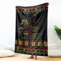 Black history blanket with colorful tribal border, portrait graphic, hung on wall