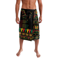 Black lavalava skirt with colorful tribal border print and silhouettes