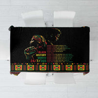 Black tablecloth with colorful portrait and geometric border