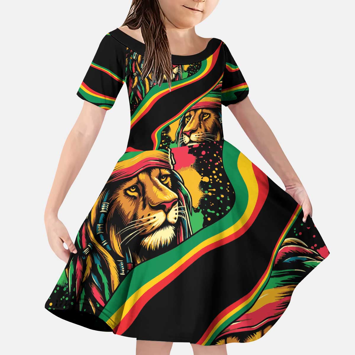 Rastafarian Lion Proud of Jamaica Kid Short Sleeve Dress Reggae My Soul - Wonder Print Shop