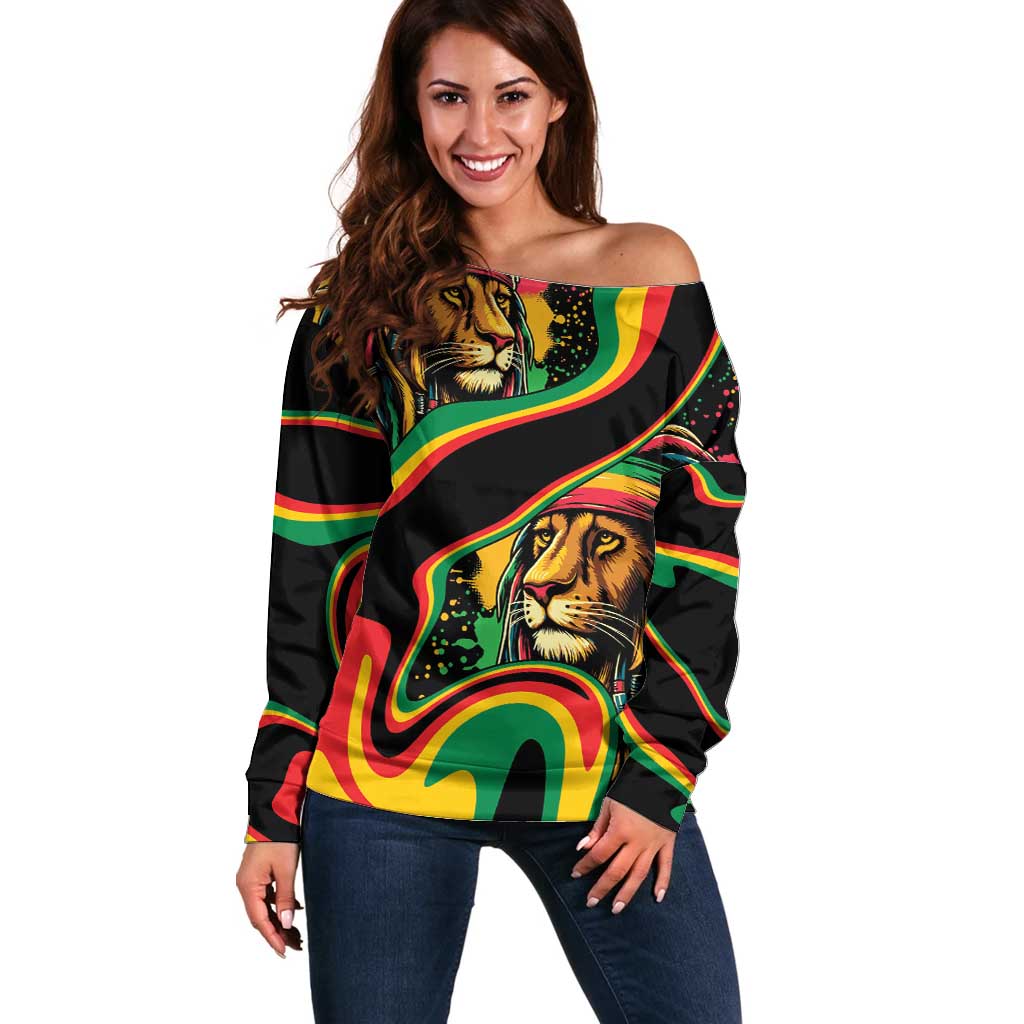 Rastafarian Lion Proud of Jamaica Off Shoulder Sweater Reggae My Soul