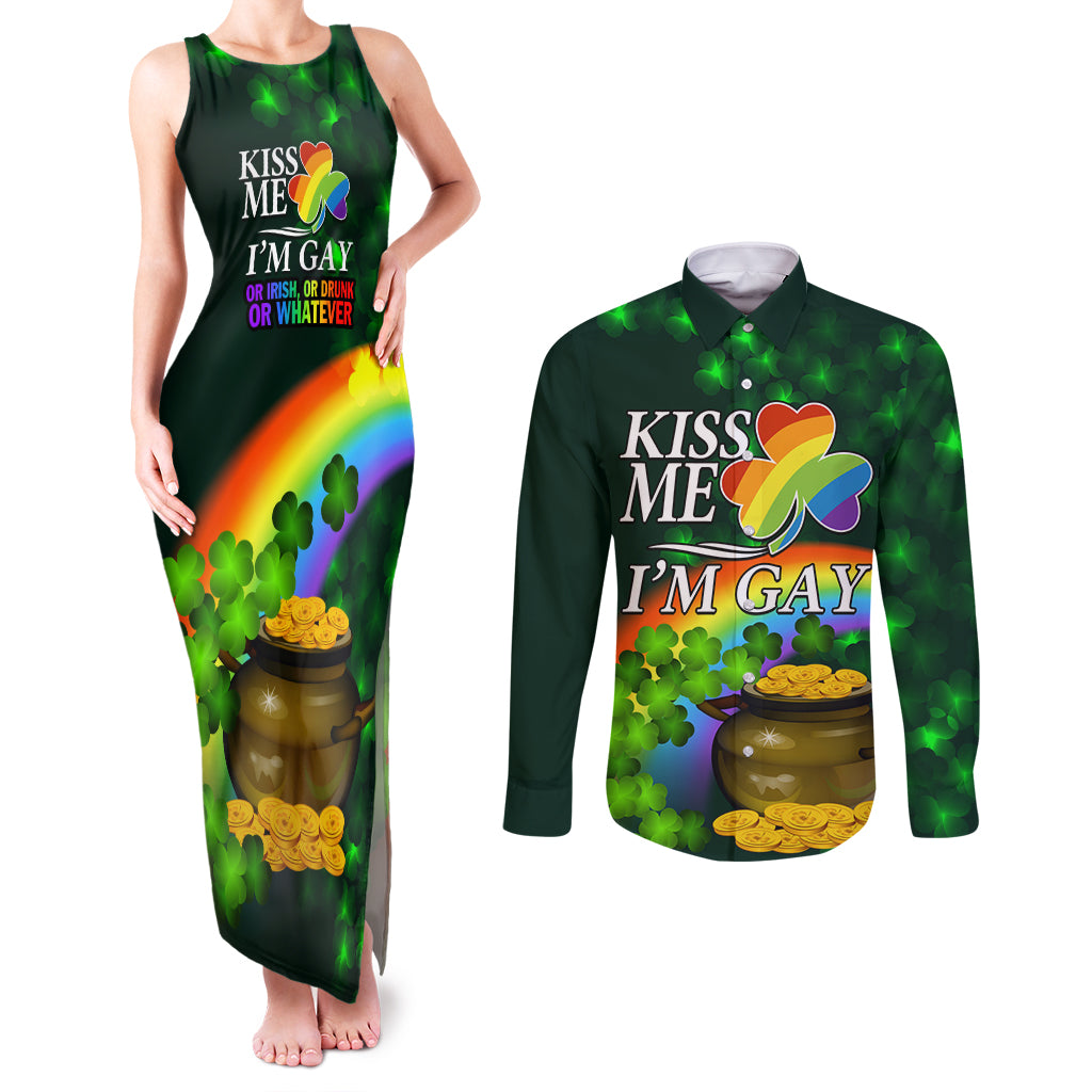 Kiss Me I'm Gay St Patricks Day Couples Matching Tank Maxi Dress and Long Sleeve Button Shirt LT9 - Wonder Print Shop