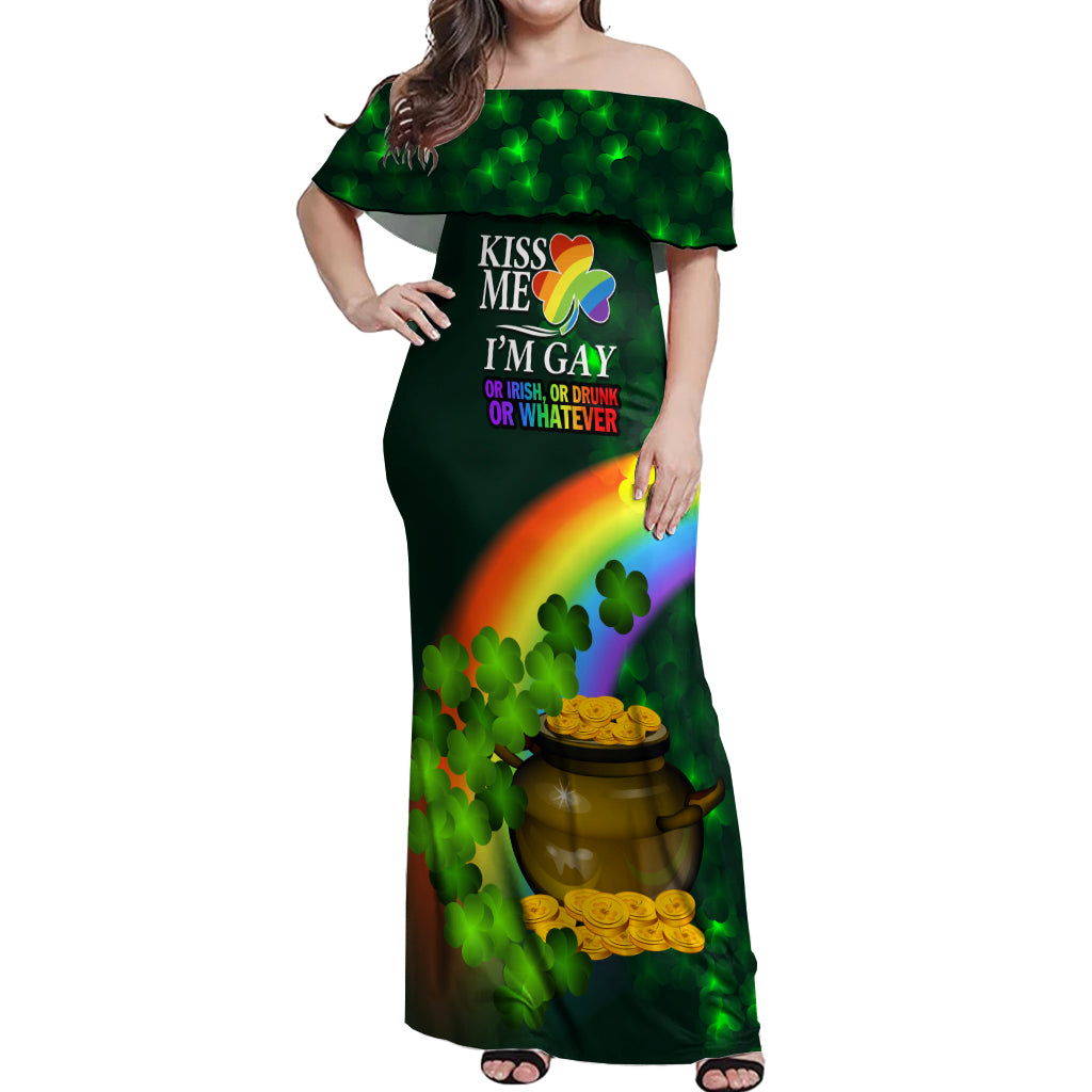 Kiss Me I'm Gay St Patricks Day Off Shoulder Maxi Dress - Wonder Print Shop