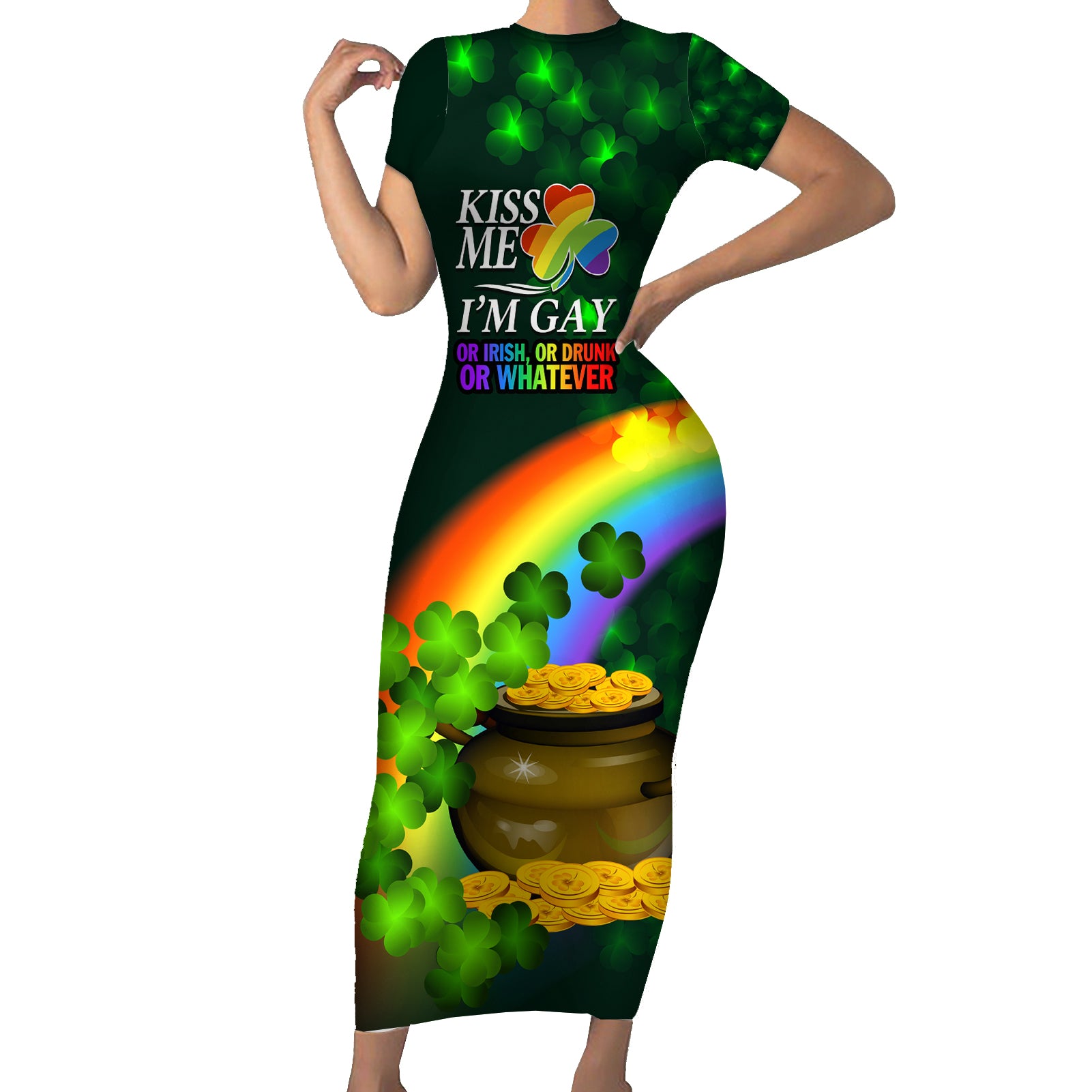 Kiss Me I'm Gay St Patricks Day Short Sleeve Bodycon Dress - Wonder Print Shop